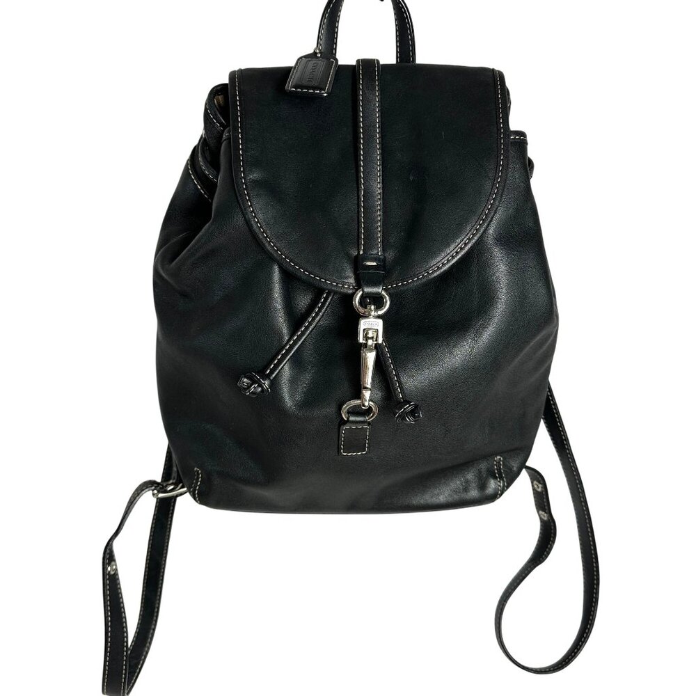 Coach Legacy Studio Drawstring Backpack Black Lea… - image 1